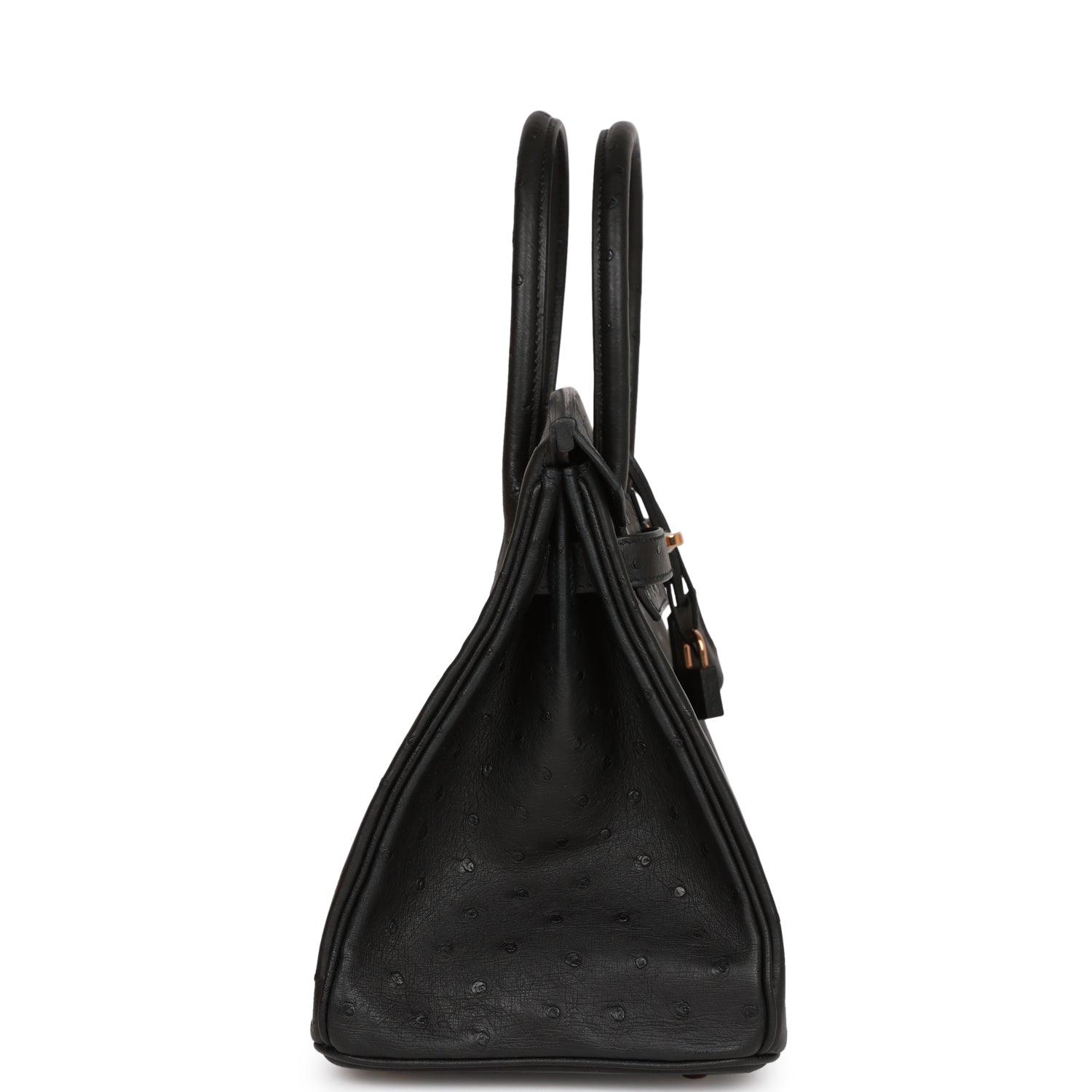 HMS Birkin 30 Black Ostrich Rose Gold Hardware