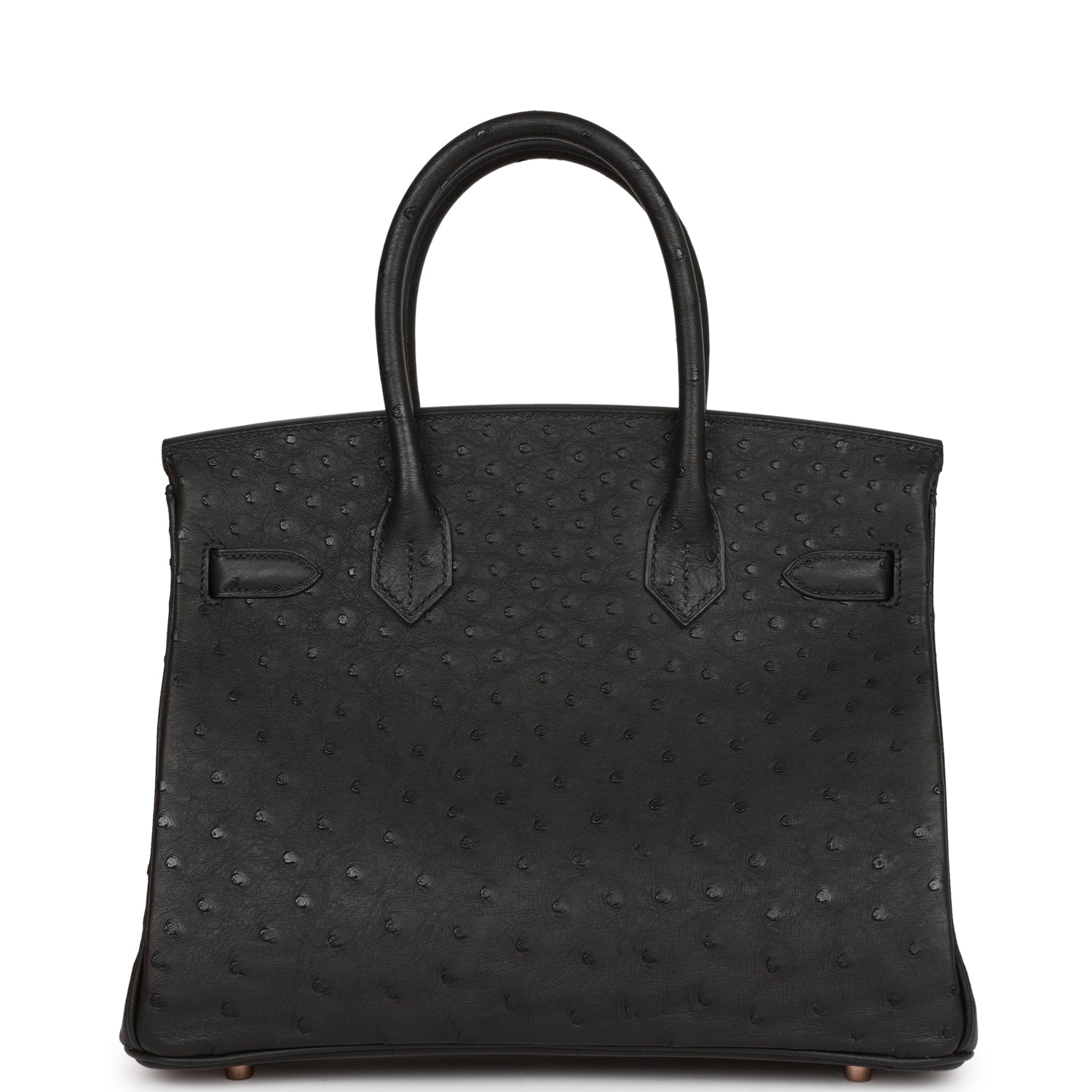 HMS Birkin 30 Black Ostrich Rose Gold Hardware