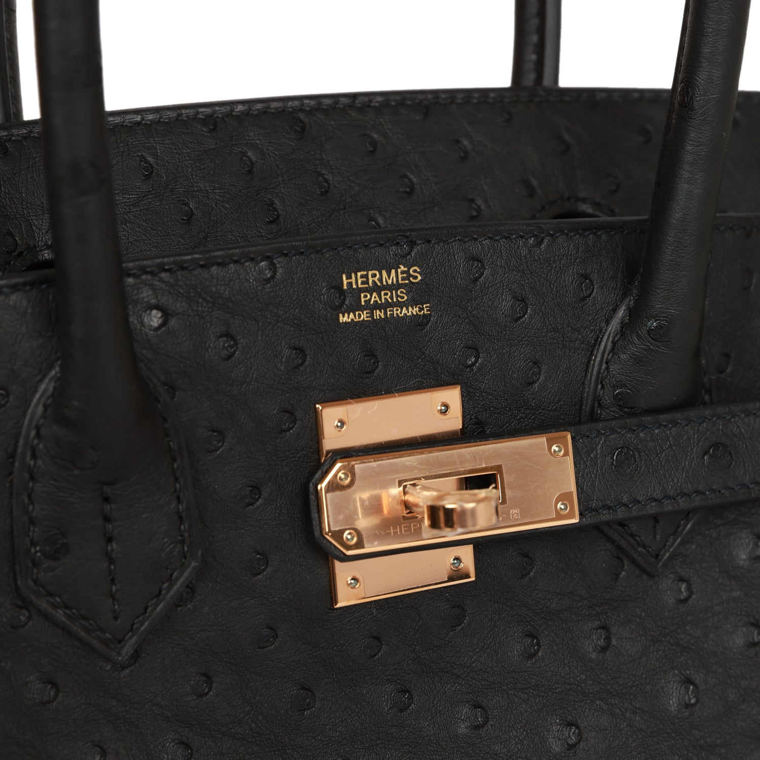 HMS Birkin 30 Black Ostrich Rose Gold Hardware