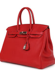 Top Quality HMS Birkin 35 Rouge Casaque Clemence Palladium Hardware