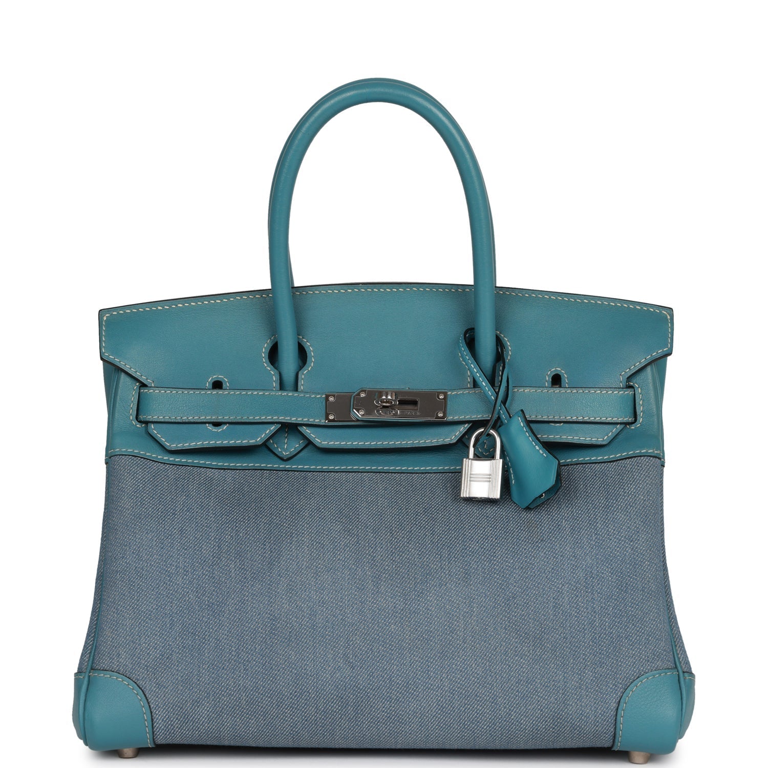 Vintage HMS Birkin 30 Denim and Blue Jean Gulliver Palladium Hardware