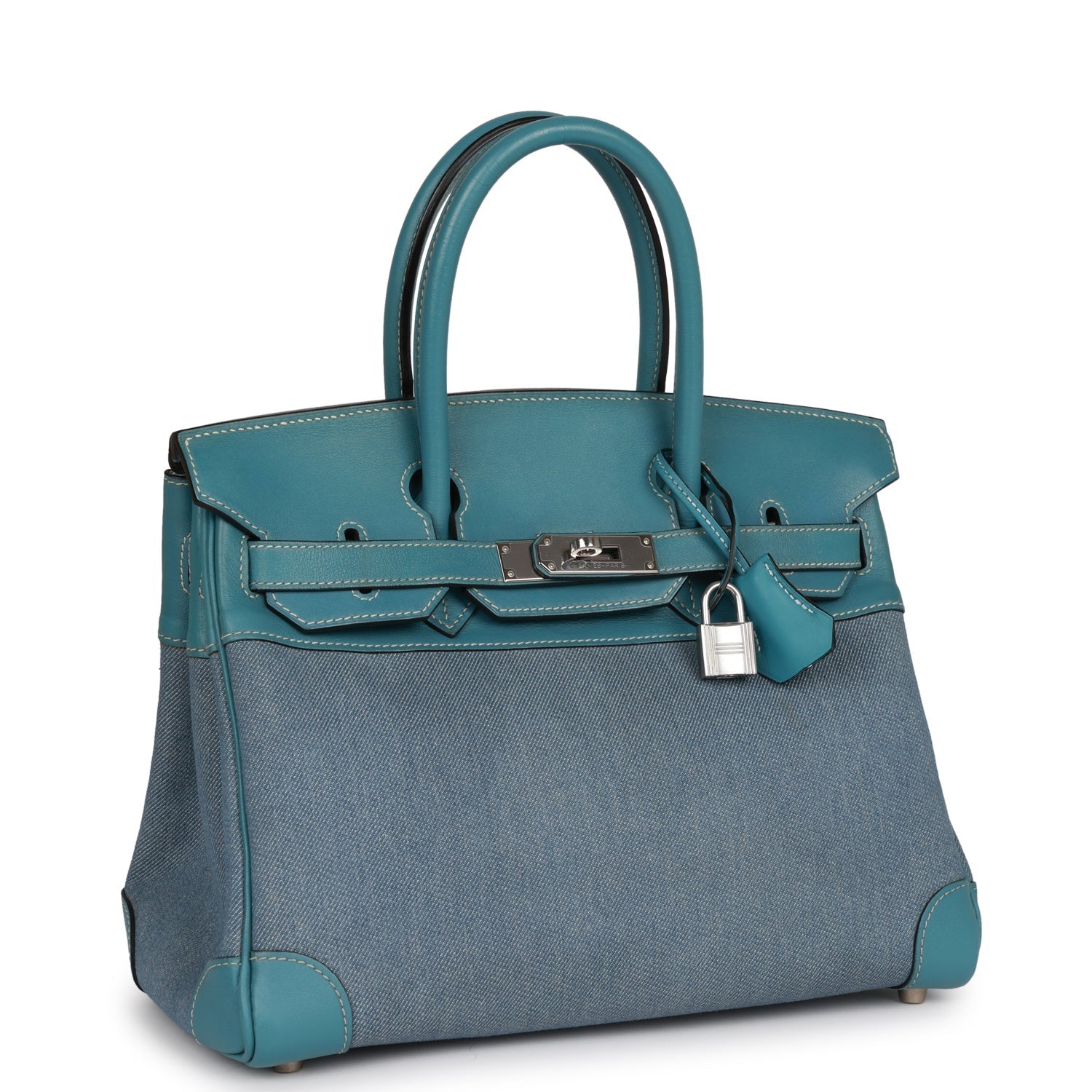 Vintage HMS Birkin 30 Denim and Blue Jean Gulliver Palladium Hardware