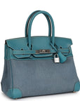 Vintage HMS Birkin 30 Denim and Blue Jean Gulliver Palladium Hardware