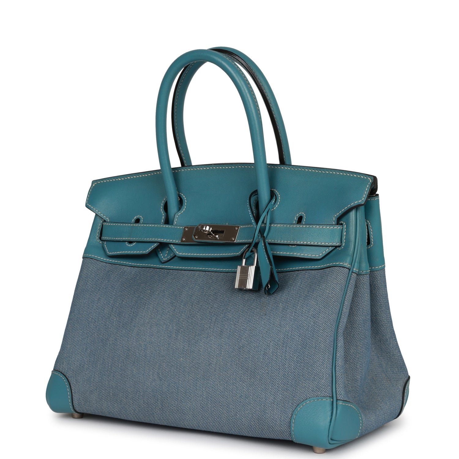 Vintage HMS Birkin 30 Denim and Blue Jean Gulliver Palladium Hardware