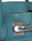 Vintage HMS Birkin 30 Denim and Blue Jean Gulliver Palladium Hardware