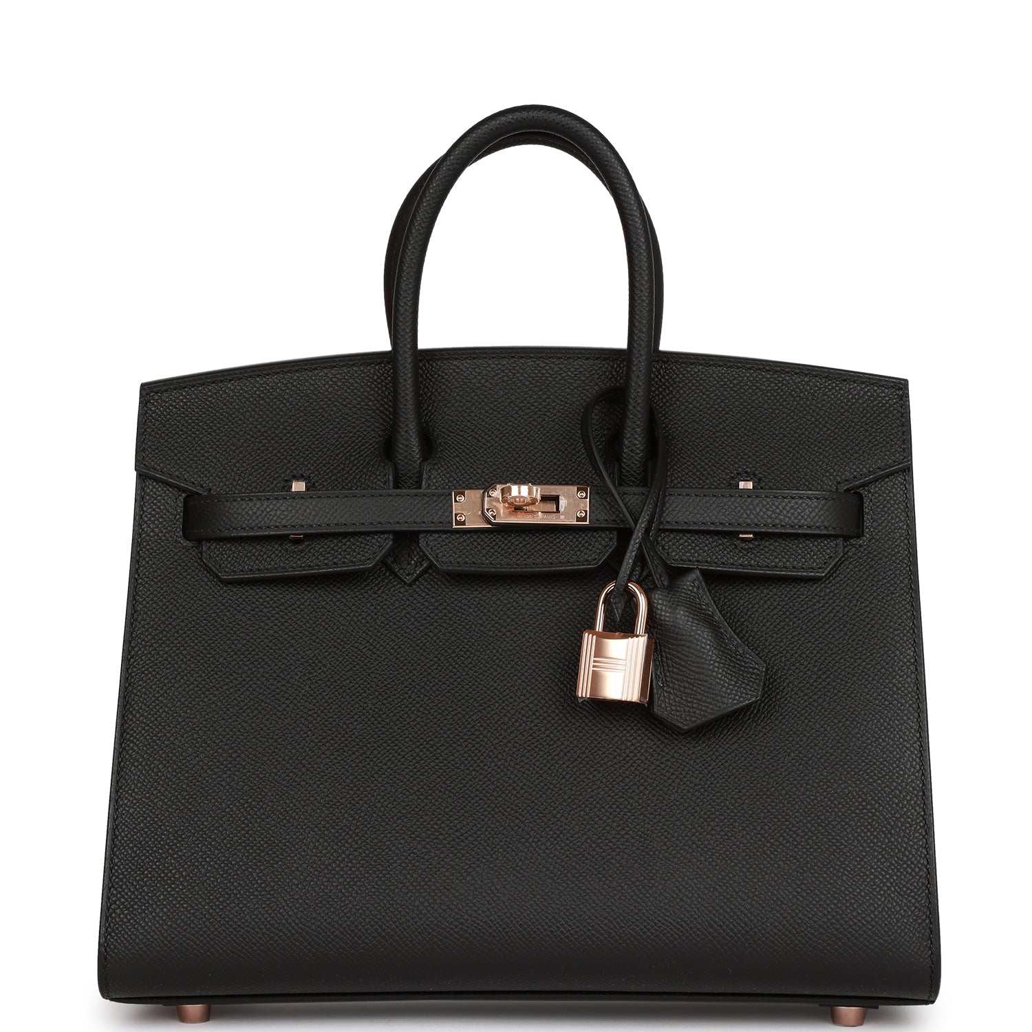 HMS Birkin Sellier 25 Black Epsom Rose Gold Hardware