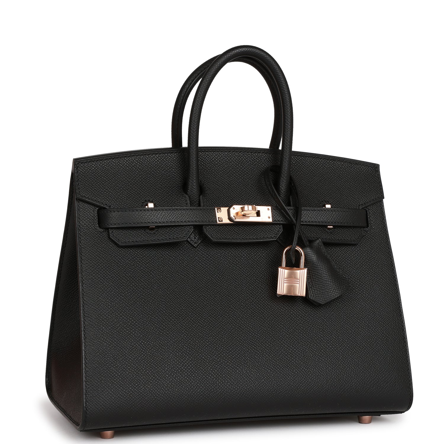 HMS Birkin Sellier 25 Black Epsom Rose Gold Hardware