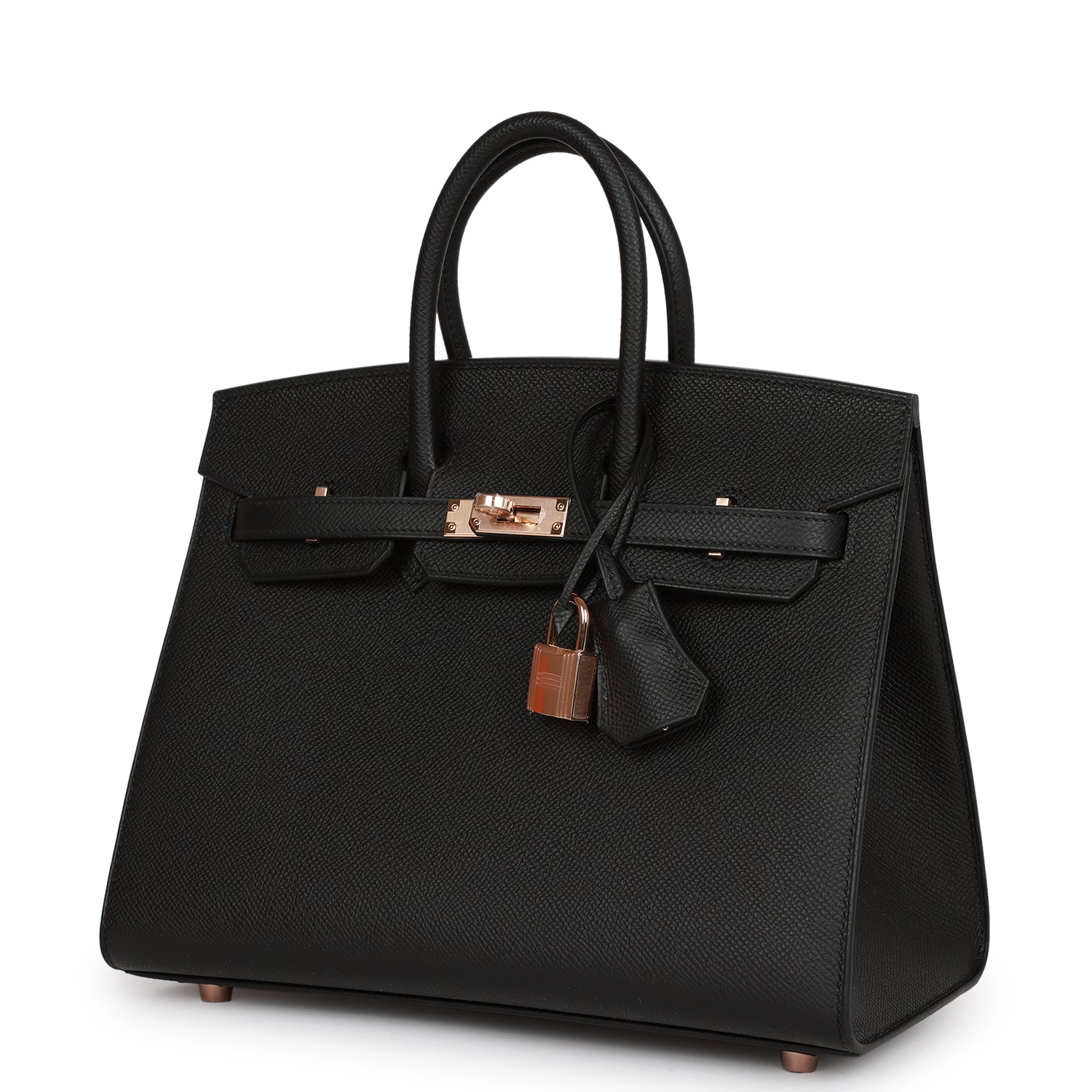 HMS Birkin Sellier 25 Black Epsom Rose Gold Hardware
