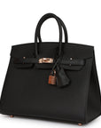 HMS Birkin Sellier 25 Black Epsom Rose Gold Hardware