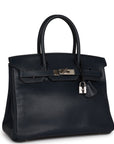 Top Quality HMS Birkin 30 Bleu Indigo Vache Liegee Palladium Hardware