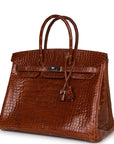 HMS Birkin 35 Miel Shiny Porosus Crocodile Palladium Hardware