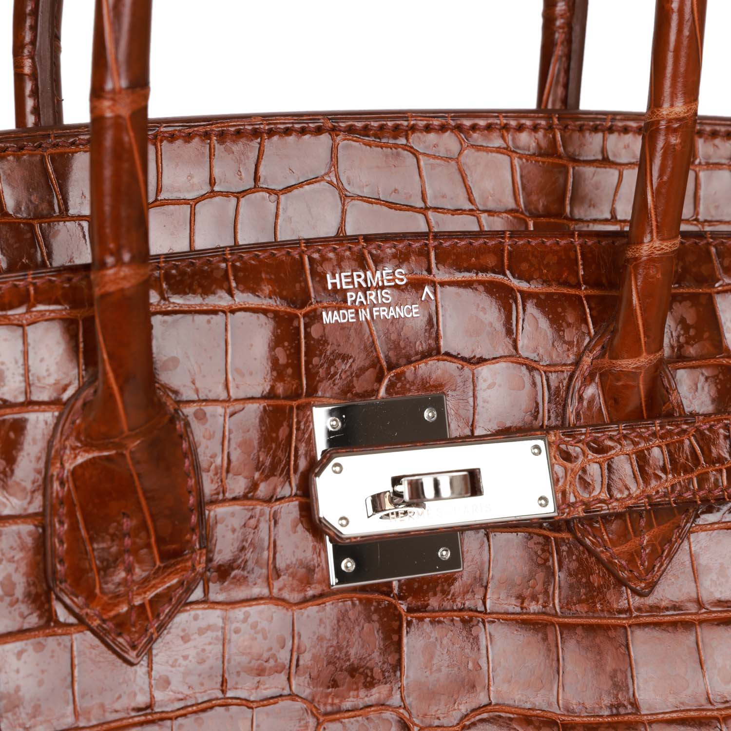 HMS Birkin 35 Miel Shiny Porosus Crocodile Palladium Hardware