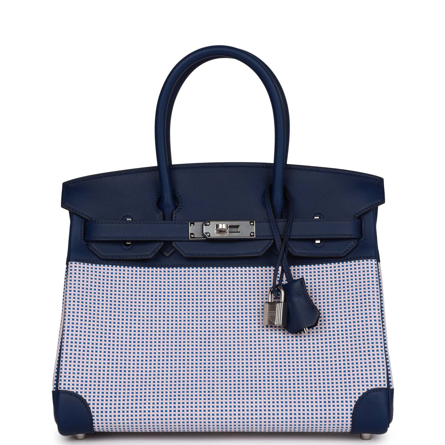 HMS Quadrille Birkin 30 Bleu Saphir Swift and Ecru Mauve Toile Palladium Hardware