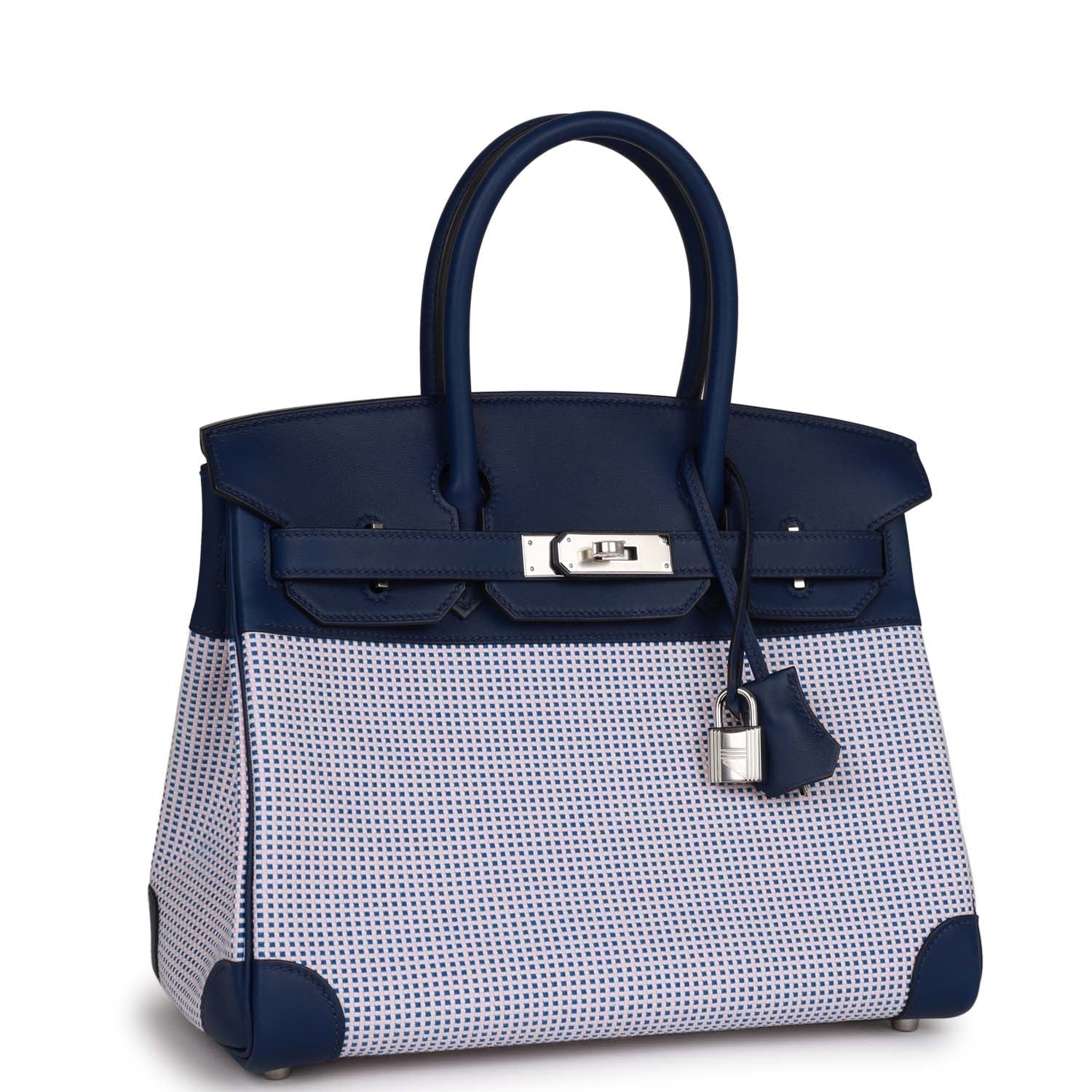 HMS Quadrille Birkin 30 Bleu Saphir Swift and Ecru Mauve Toile Palladium Hardware