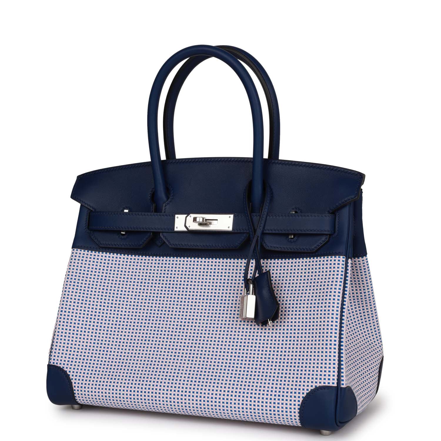 HMS Quadrille Birkin 30 Bleu Saphir Swift and Ecru Mauve Toile Palladium Hardware