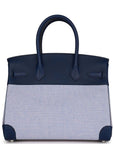 HMS Quadrille Birkin 30 Bleu Saphir Swift and Ecru Mauve Toile Palladium Hardware
