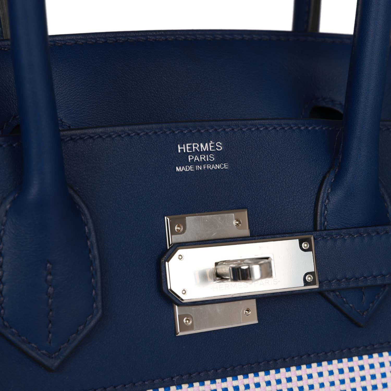 HMS Quadrille Birkin 30 Bleu Saphir Swift and Ecru Mauve Toile Palladium Hardware