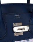 HMS Quadrille Birkin 30 Bleu Saphir Swift and Ecru Mauve Toile Palladium Hardware
