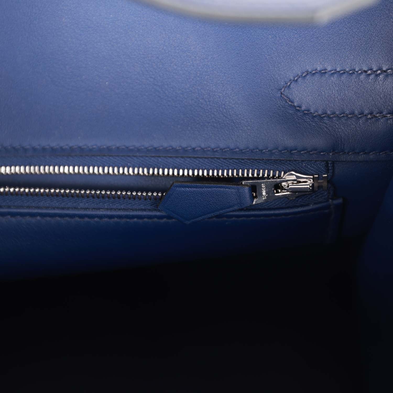 HMS Quadrille Birkin 30 Bleu Saphir Swift and Ecru Mauve Toile Palladium Hardware