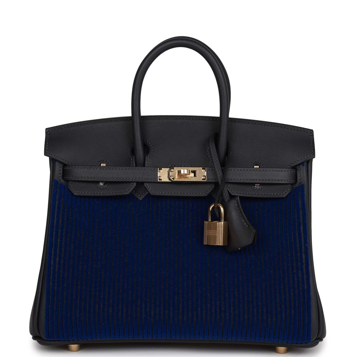HMS Birkin 25 Cote-a-Cote Tuffetage Bleu Saphir and Caban Swift Permabrass Hardware