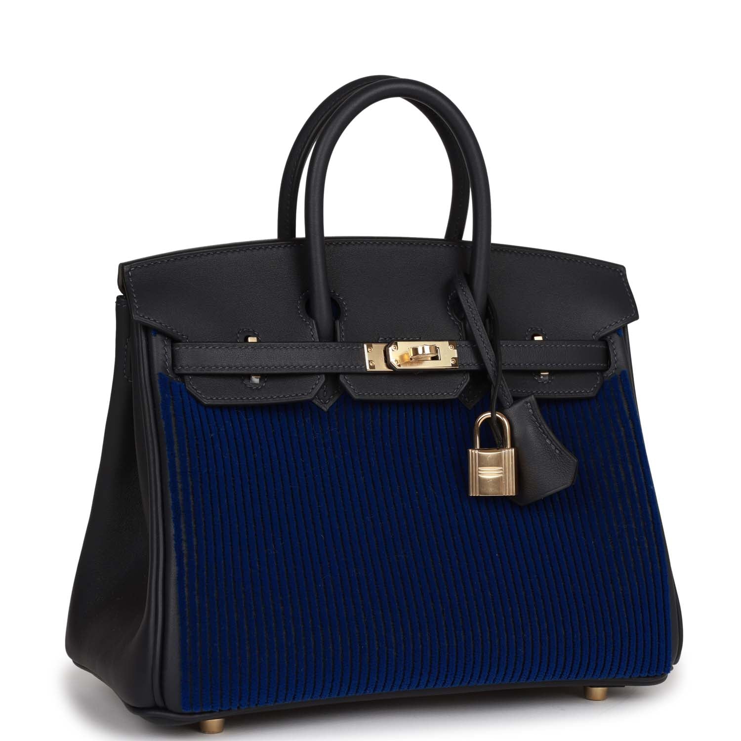 HMS Birkin 25 Cote-a-Cote Tuffetage Bleu Saphir and Caban Swift Permabrass Hardware