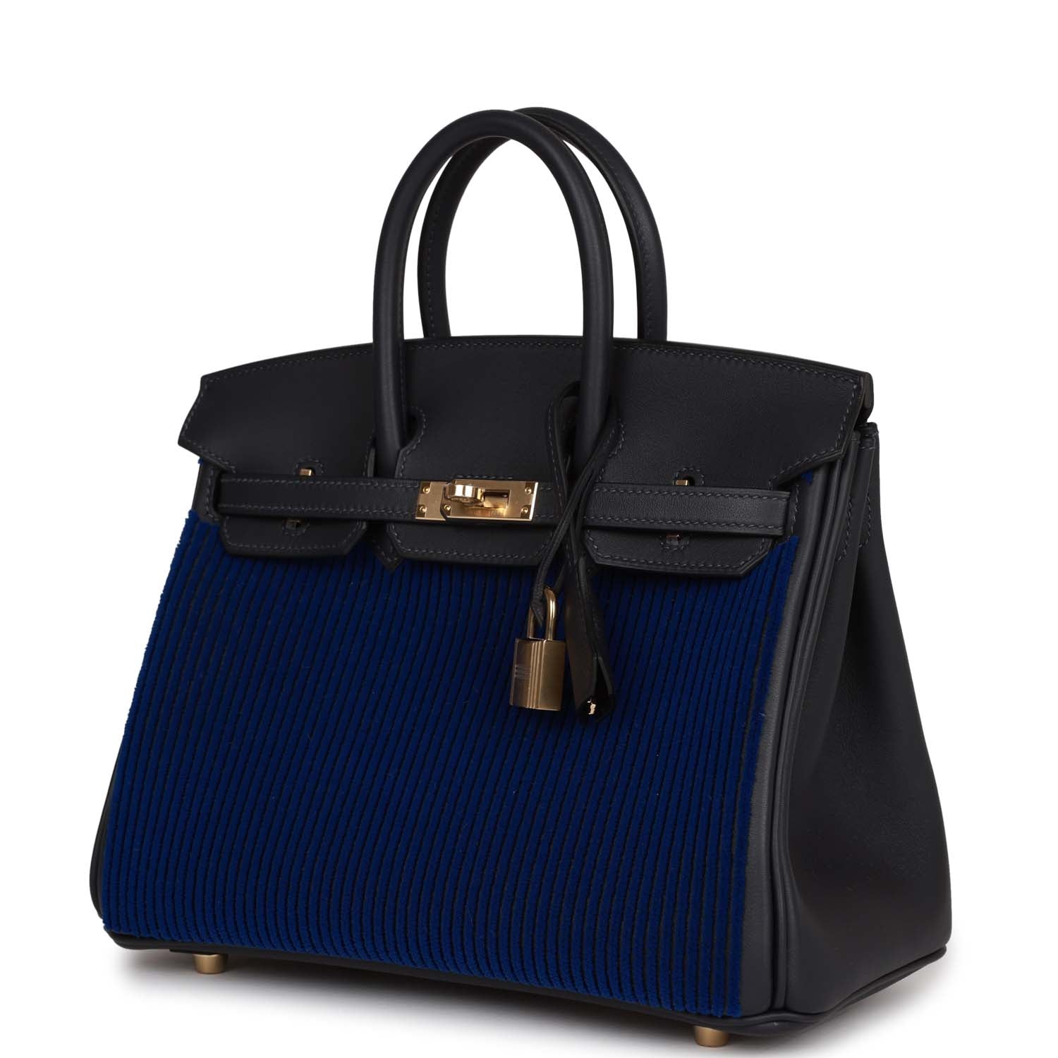 HMS Birkin 25 Cote-a-Cote Tuffetage Bleu Saphir and Caban Swift Permabrass Hardware