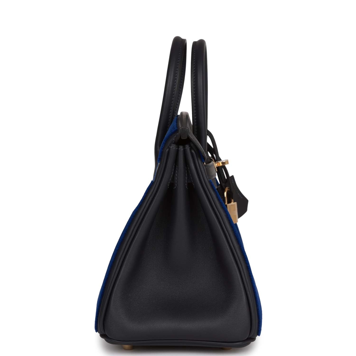 HMS Birkin 25 Cote-a-Cote Tuffetage Bleu Saphir and Caban Swift Permabrass Hardware