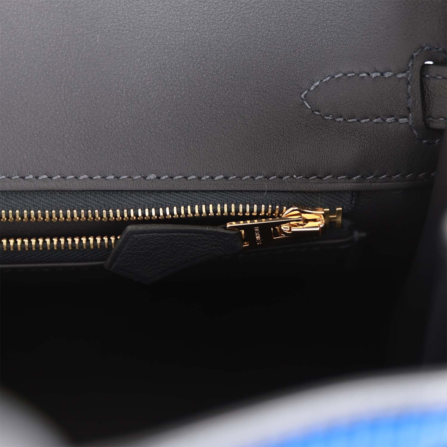 HMS Birkin 25 Cote-a-Cote Tuffetage Bleu Saphir and Caban Swift Permabrass Hardware