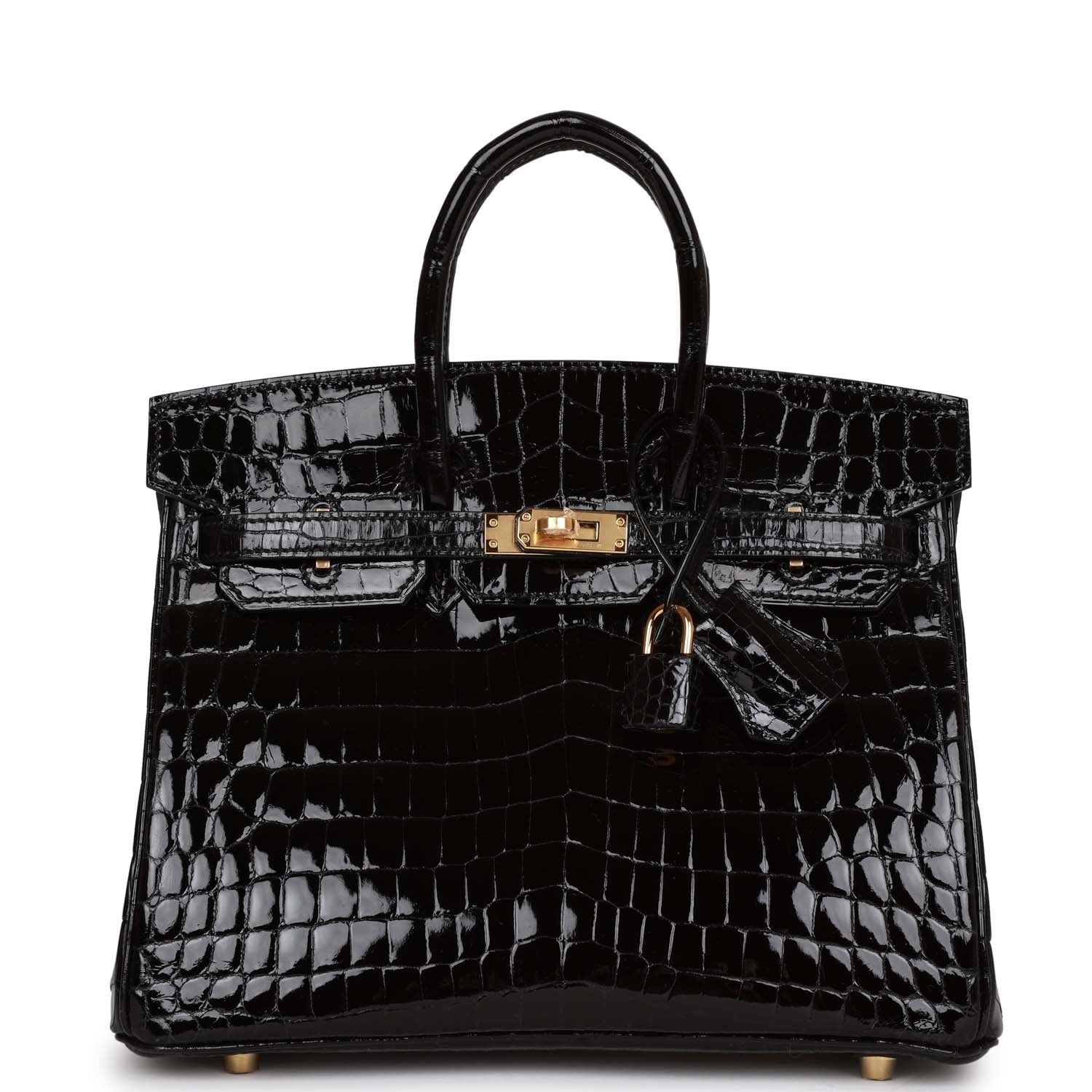 HMS Birkin 25 Black Shiny Niloticus Crocodile Gold Hardware