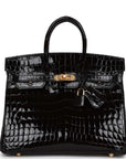 HMS Birkin 25 Black Shiny Niloticus Crocodile Gold Hardware