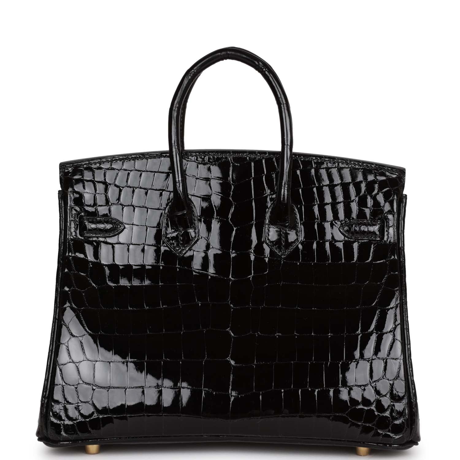 HMS Birkin 25 Black Shiny Niloticus Crocodile Gold Hardware