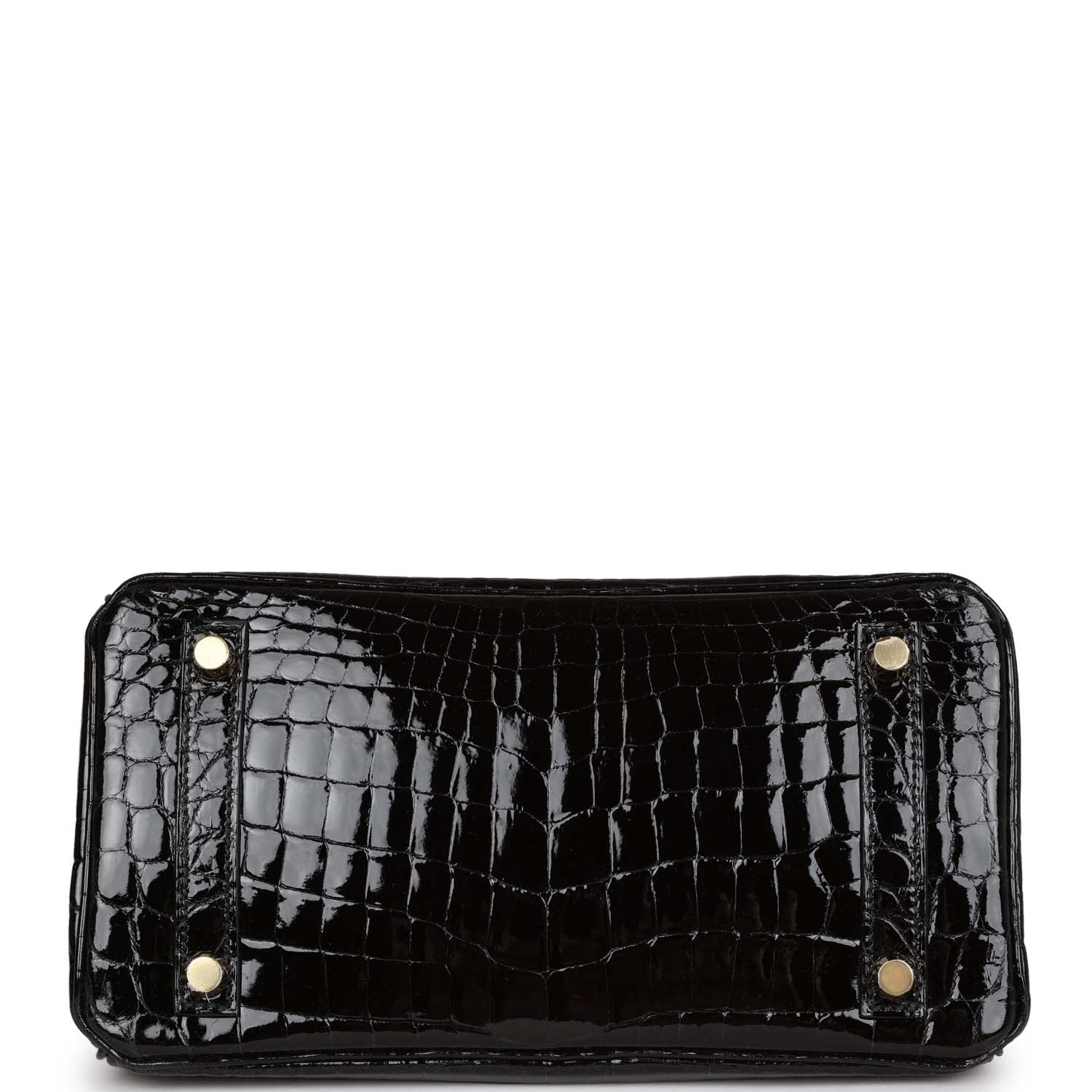 HMS Birkin 25 Black Shiny Niloticus Crocodile Gold Hardware