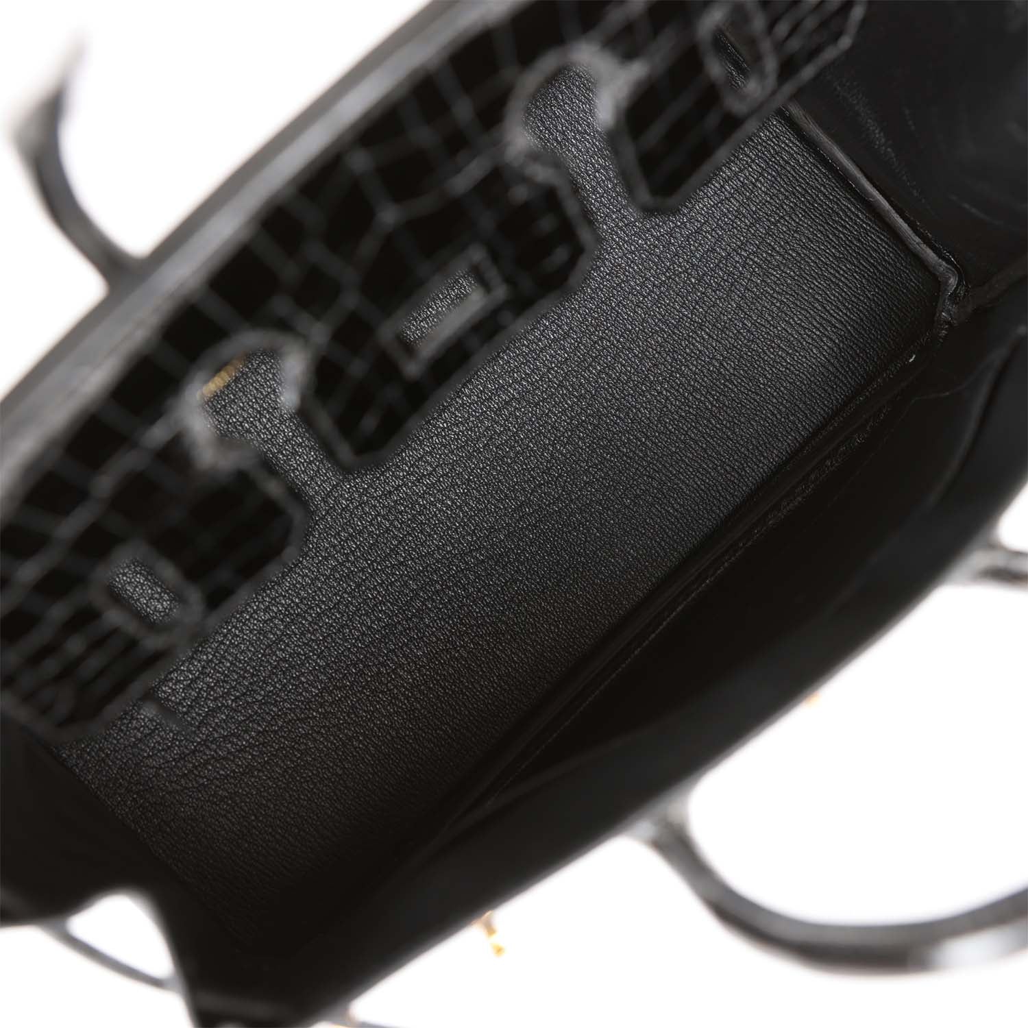 HMS Birkin 25 Black Shiny Niloticus Crocodile Gold Hardware