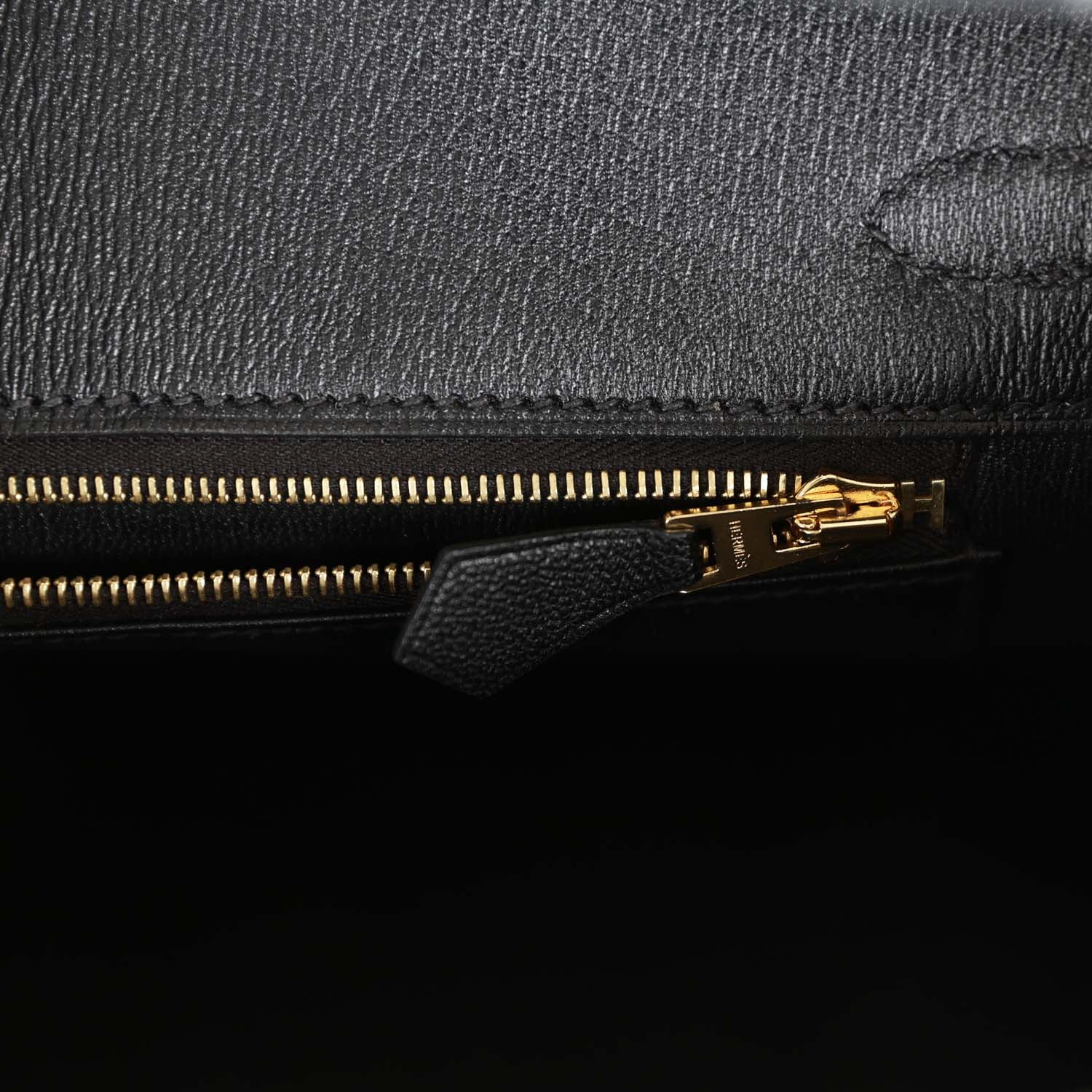 HMS Birkin 25 Black Shiny Niloticus Crocodile Gold Hardware
