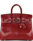 Top Quality HMS Birkin 25 Rouge Moyen Salvator Lizard Gold Hardware