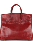 Top Quality HMS Birkin 25 Rouge Moyen Salvator Lizard Gold Hardware