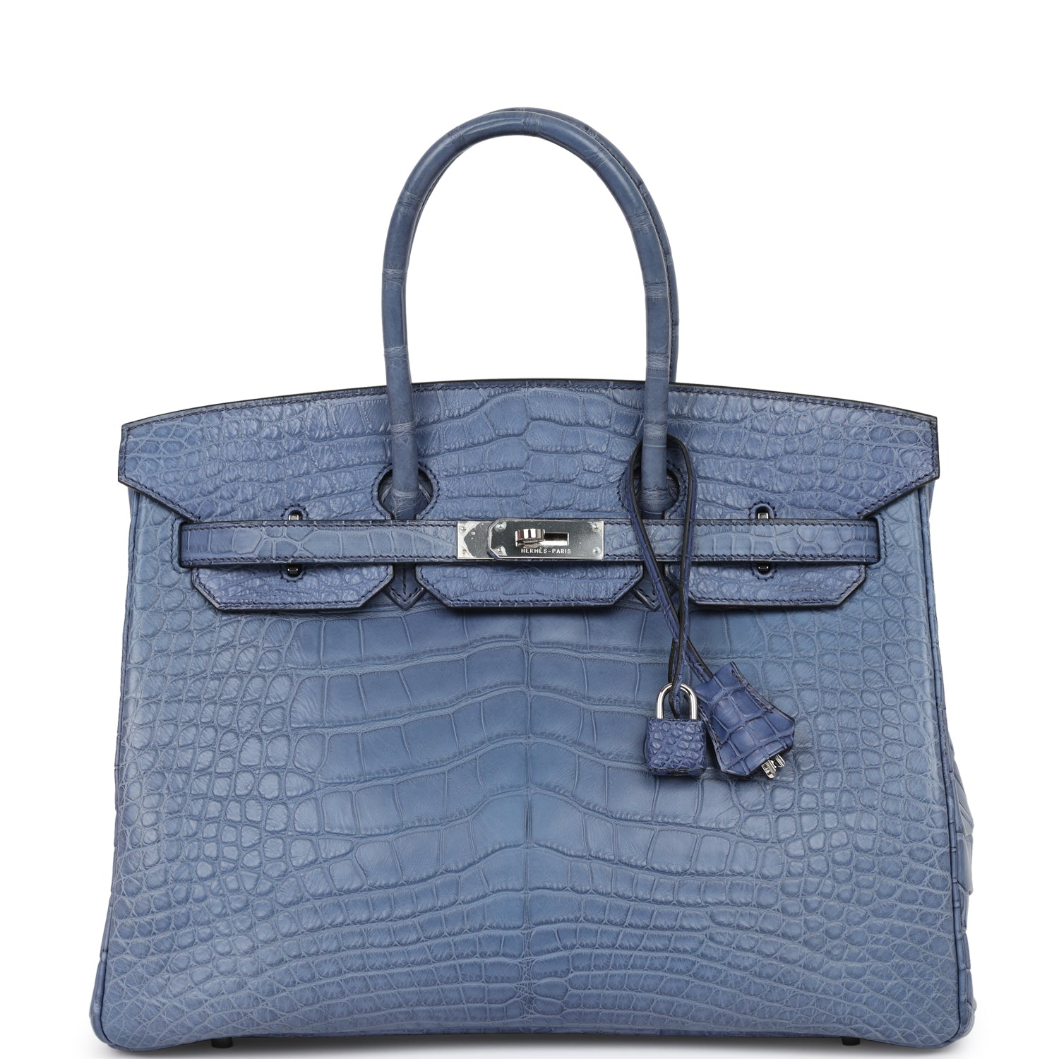 Top Quality HMS Birkin 35 Bleu Brighton Matte Alligator Palladium Hardware