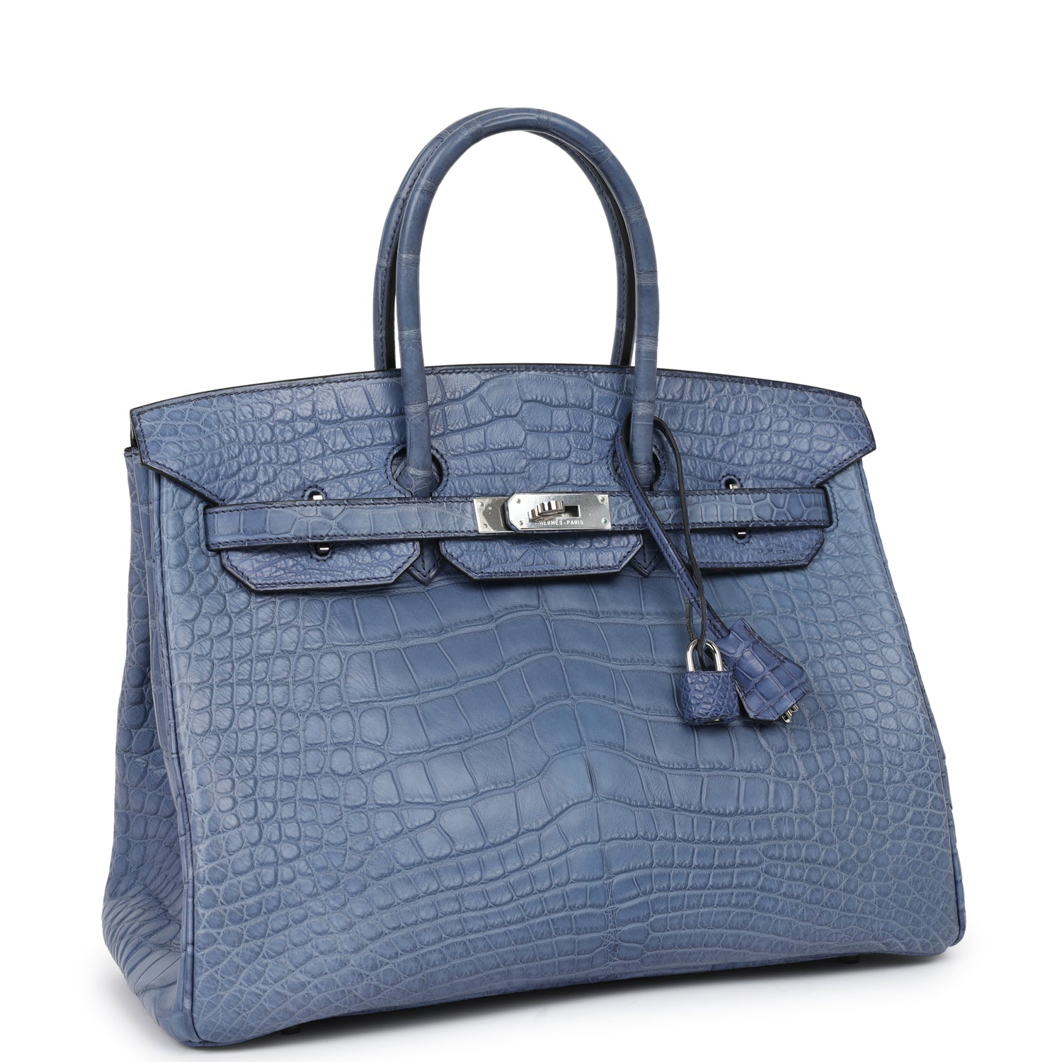 Top Quality HMS Birkin 35 Bleu Brighton Matte Alligator Palladium Hardware