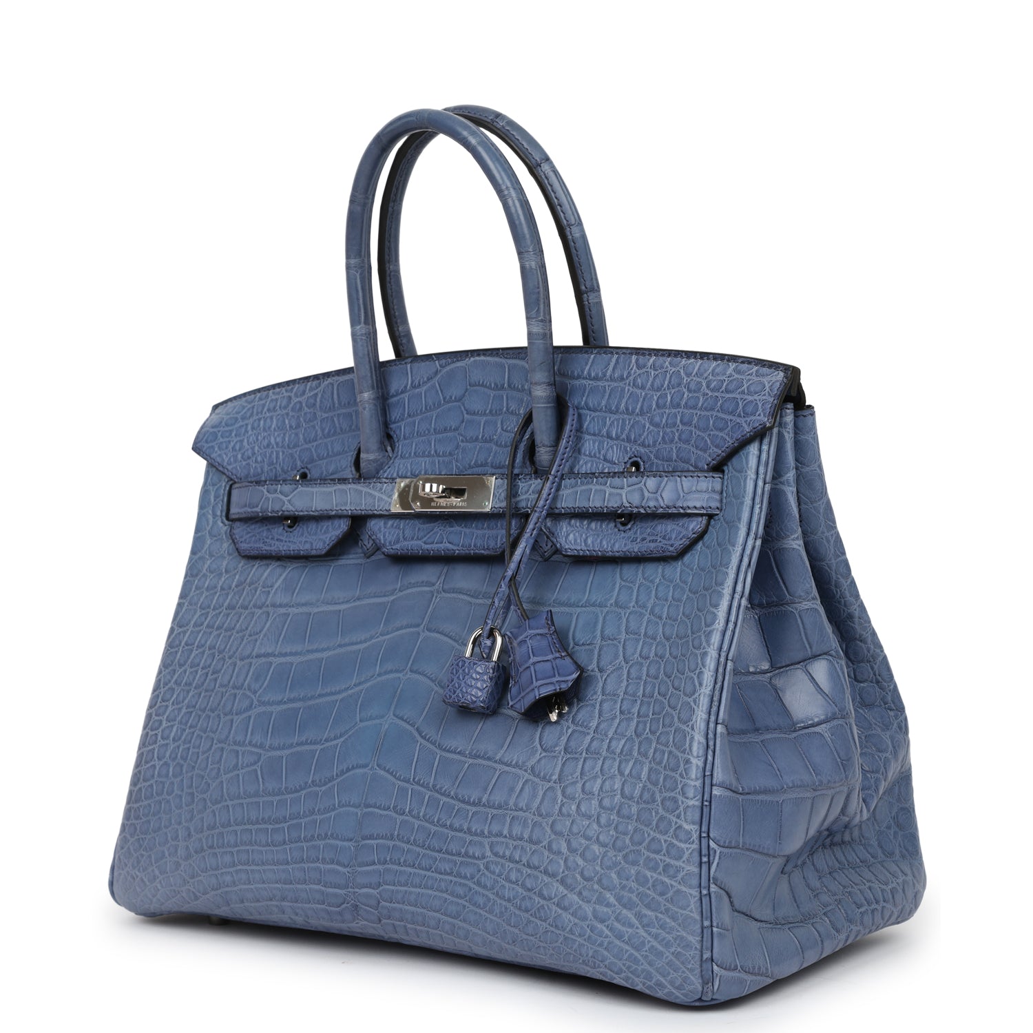 Top Quality HMS Birkin 35 Bleu Brighton Matte Alligator Palladium Hardware