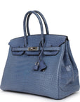Top Quality HMS Birkin 35 Bleu Brighton Matte Alligator Palladium Hardware