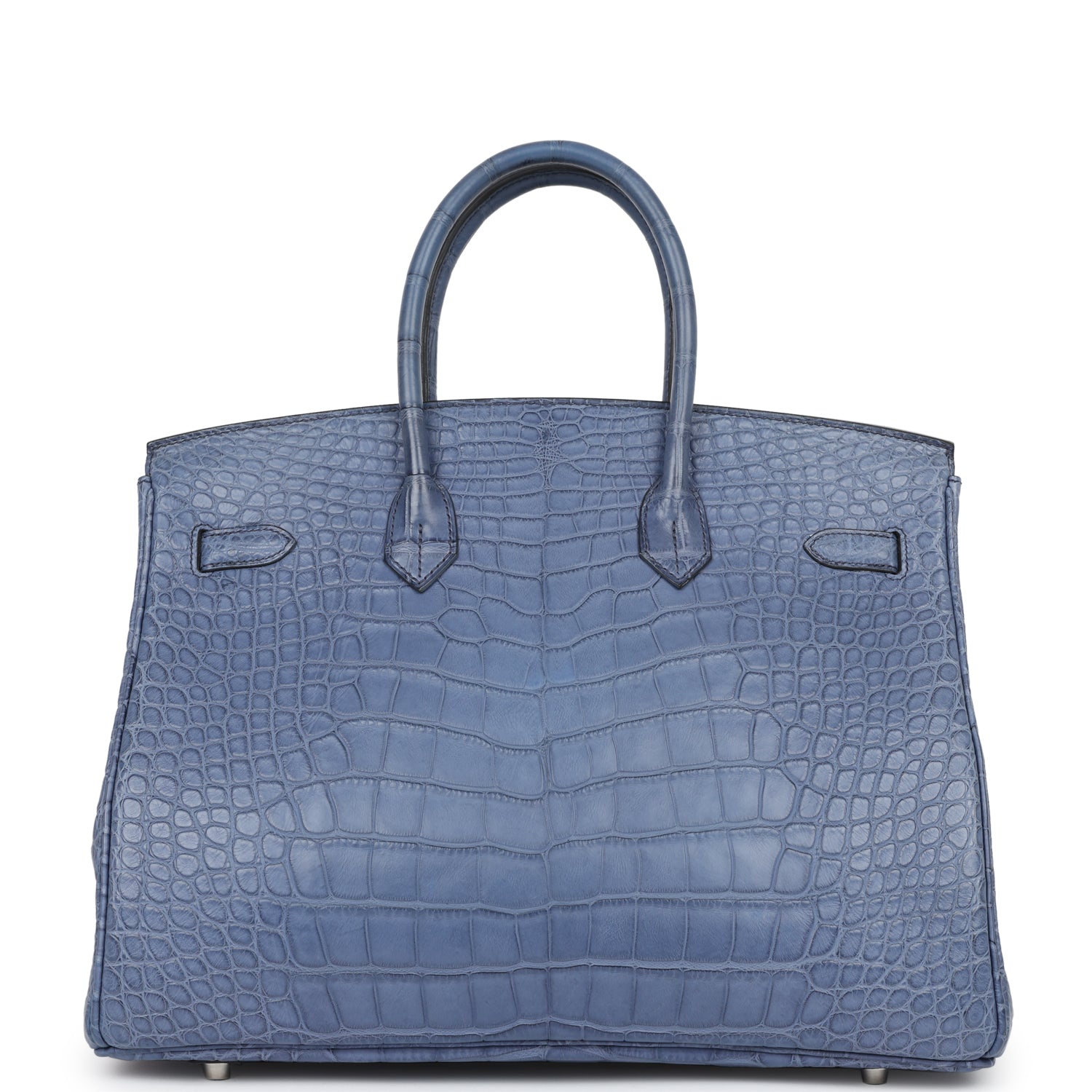 Top Quality HMS Birkin 35 Bleu Brighton Matte Alligator Palladium Hardware