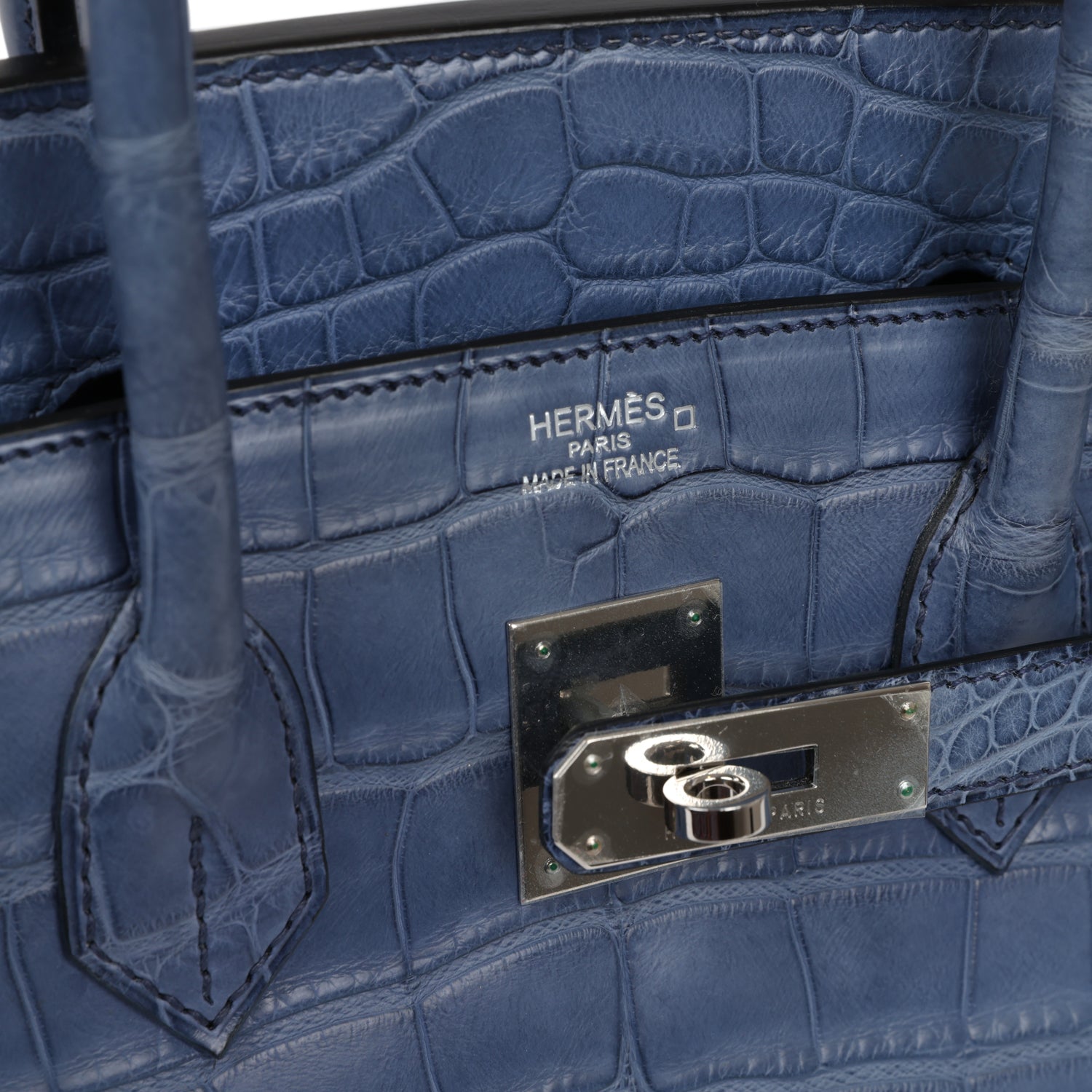 Top Quality HMS Birkin 35 Bleu Brighton Matte Alligator Palladium Hardware