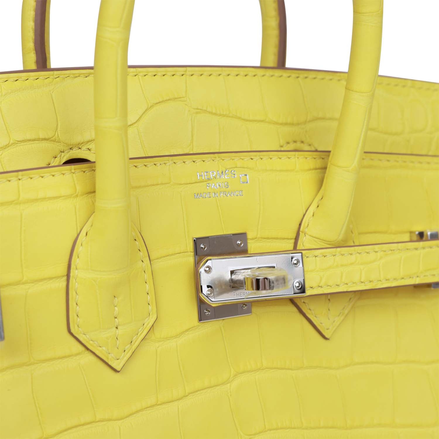 HMS Birkin 25 Lime Matte Alligator Palladium Hardware