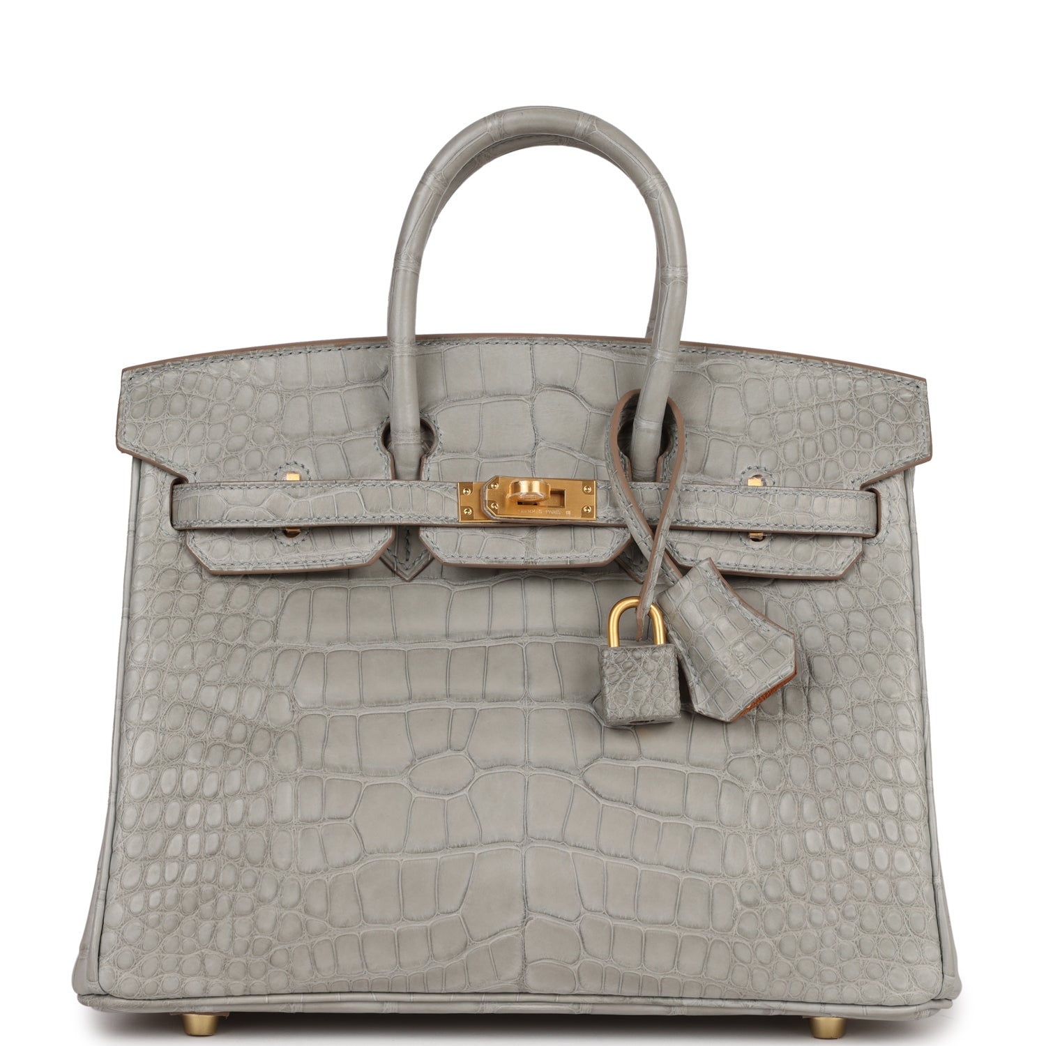 HMS Special Order (HSS) Birkin 25 Gris Perle Verso Matte Alligator Brushed Gold Hardware