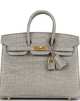 HMS Special Order (HSS) Birkin 25 Gris Perle Verso Matte Alligator Brushed Gold Hardware