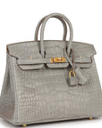 HMS Special Order (HSS) Birkin 25 Gris Perle Verso Matte Alligator Brushed Gold Hardware