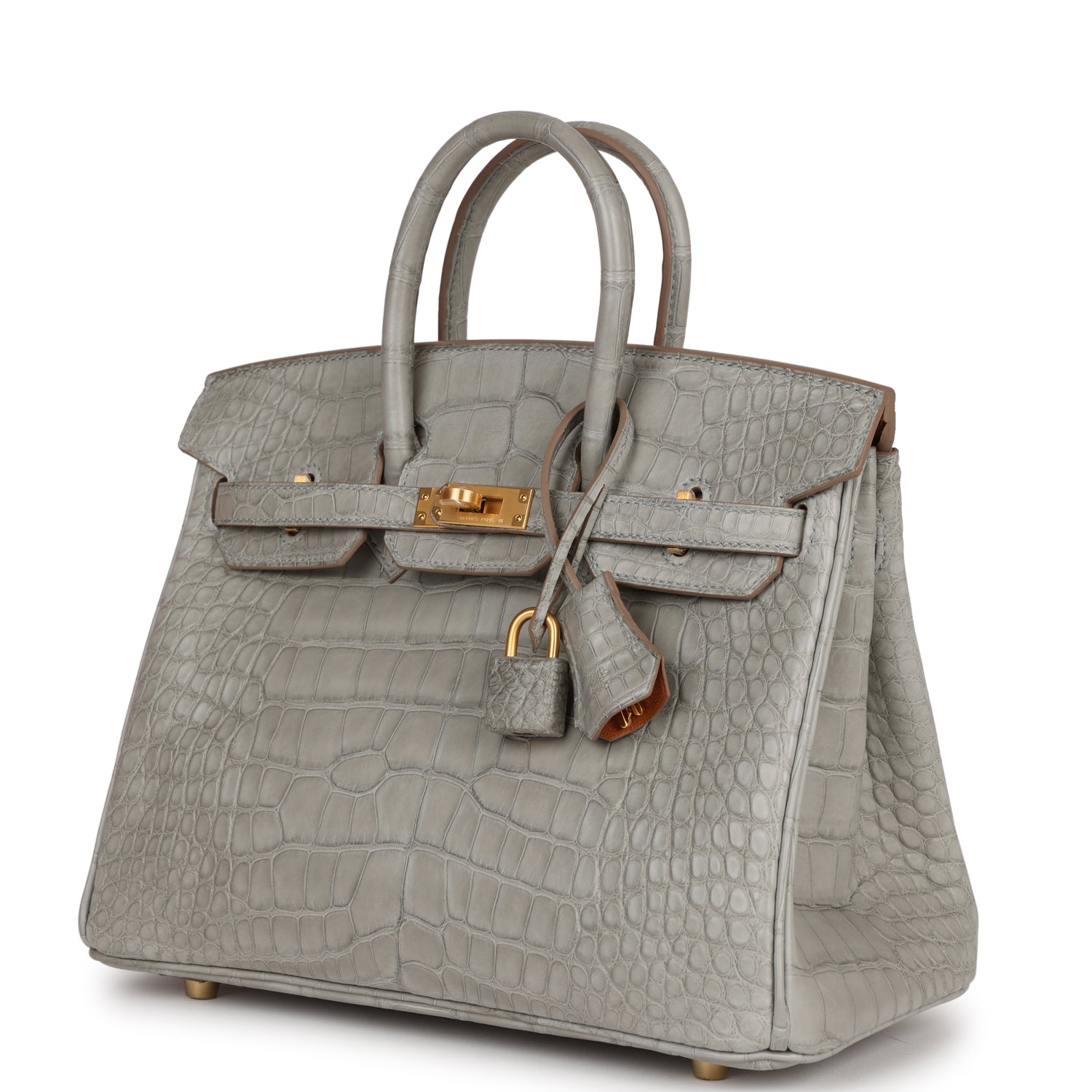 HMS Special Order (HSS) Birkin 25 Gris Perle Verso Matte Alligator Brushed Gold Hardware