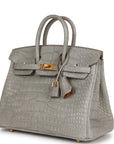 HMS Special Order (HSS) Birkin 25 Gris Perle Verso Matte Alligator Brushed Gold Hardware