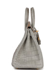 HMS Special Order (HSS) Birkin 25 Gris Perle Verso Matte Alligator Brushed Gold Hardware
