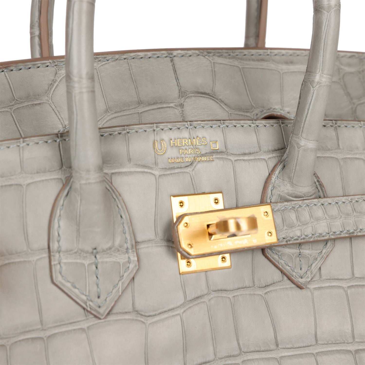 HMS Special Order (HSS) Birkin 25 Gris Perle Verso Matte Alligator Brushed Gold Hardware